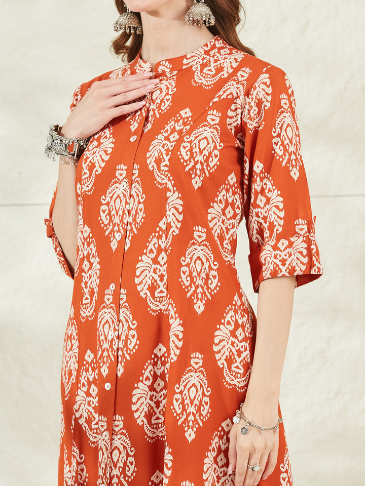 Divena Orange Rayon A-Line Kurta