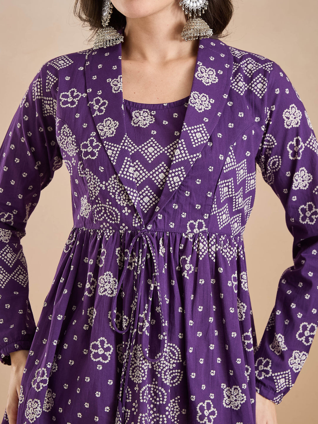 Divena Purple Bandhani Print Cotton Peplum Fit Top