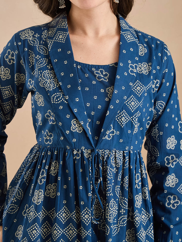 Divena Blue Bandhani Print Cotton Peplum Fit Top