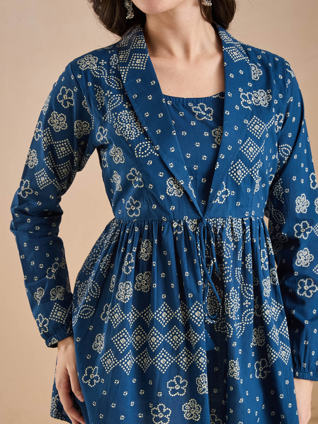 Divena Blue Bandhani Print Cotton Peplum Fit Top
