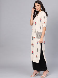 Divena Women's Off White Regular A-Line Calf Long Kurta