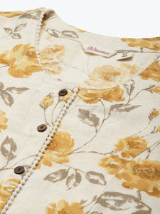Divena Floral Print Yellow Cotton A-line Kurta