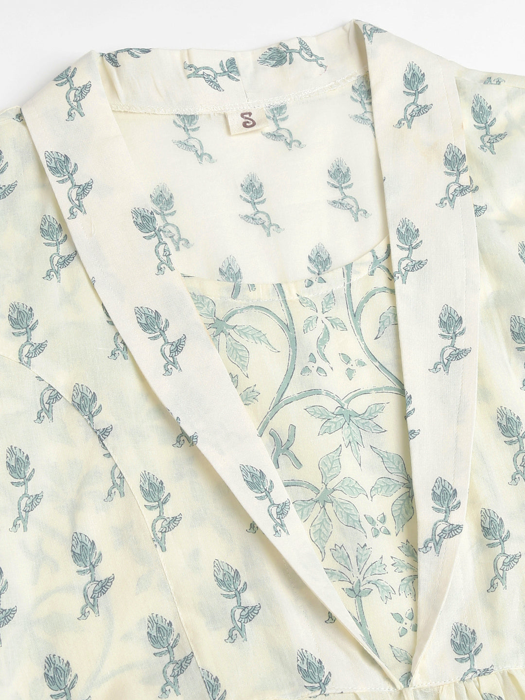 Divena Green Floral Printed Empire Cotton Tops