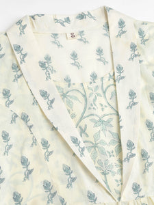 Divena Green Floral Printed Empire Cotton Tops