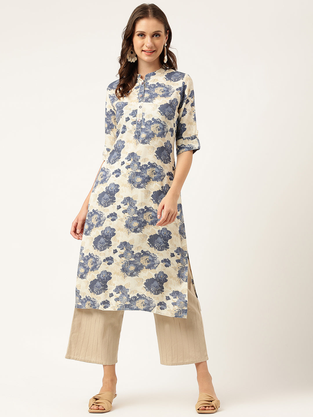 Multi Colored Floral Digital Printed Straight Kurta — view 1