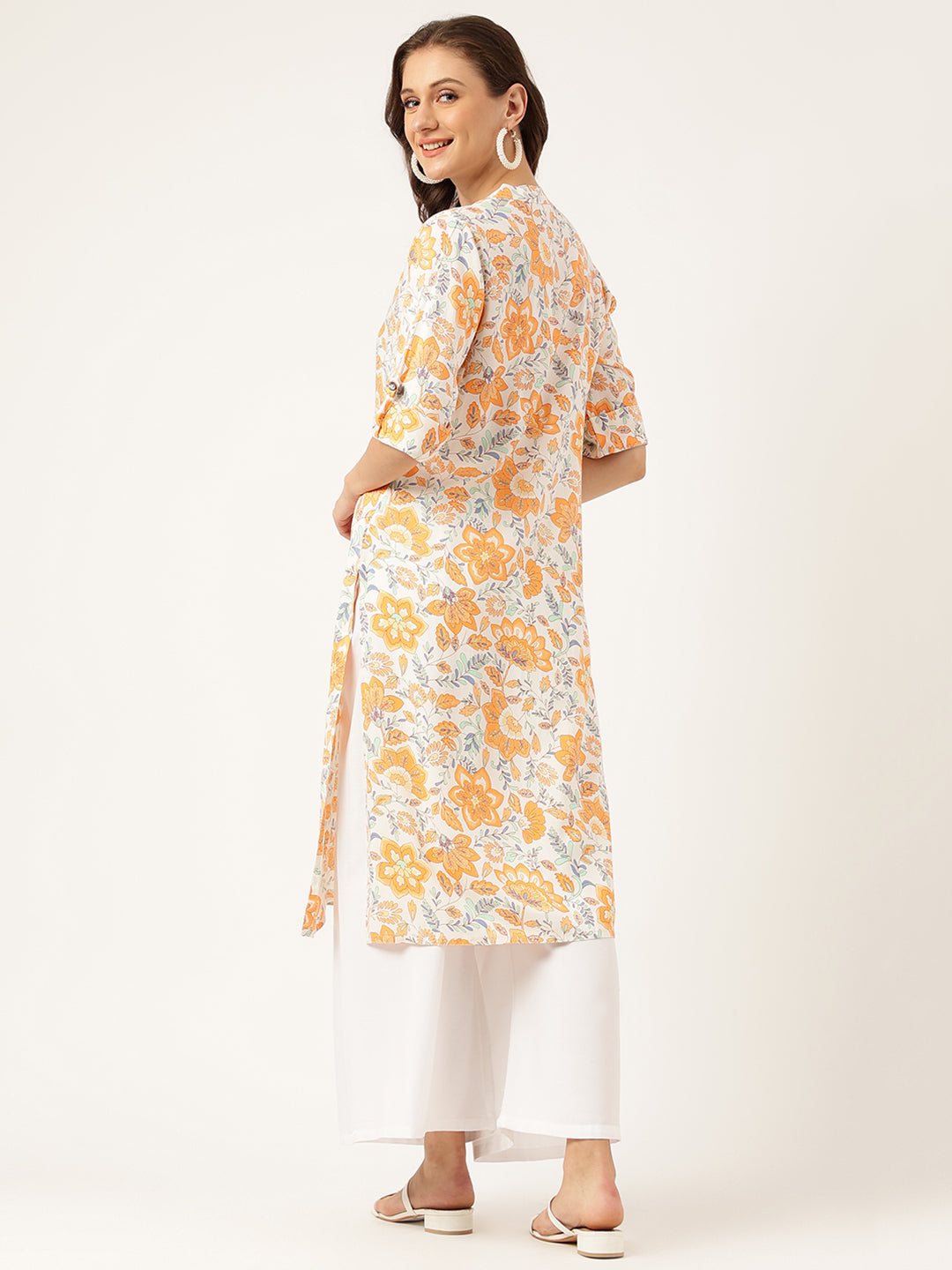 Divena Multi Color Floral Digital Printed Straight Fold Sleeve Kurta