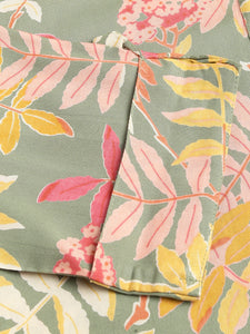 Divena Green Floral Digital Printed Straight Fold Sleeve Kurta