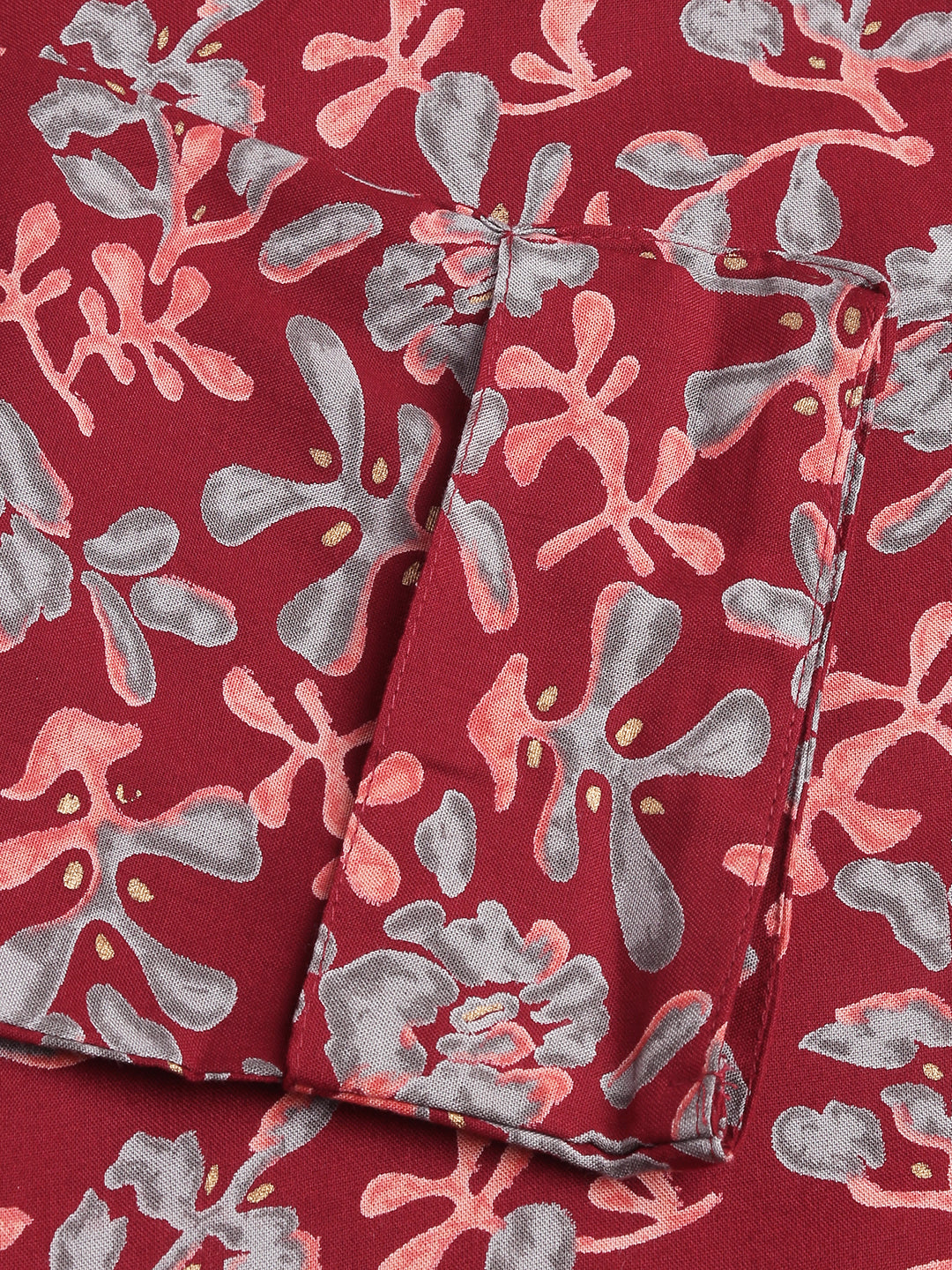 Divena Maroon Floral Digital Printed Straight Fold Sleeve Kurta