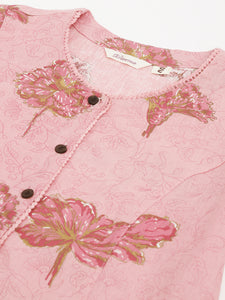 Divena Magenta Floral Printed Cotton A-Line Kurta