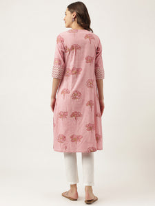 Divena Magenta Floral Printed Cotton A-Line Kurta