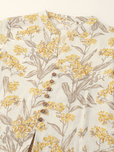 Divena Yellow Floral Print Cotton A-Line kurta