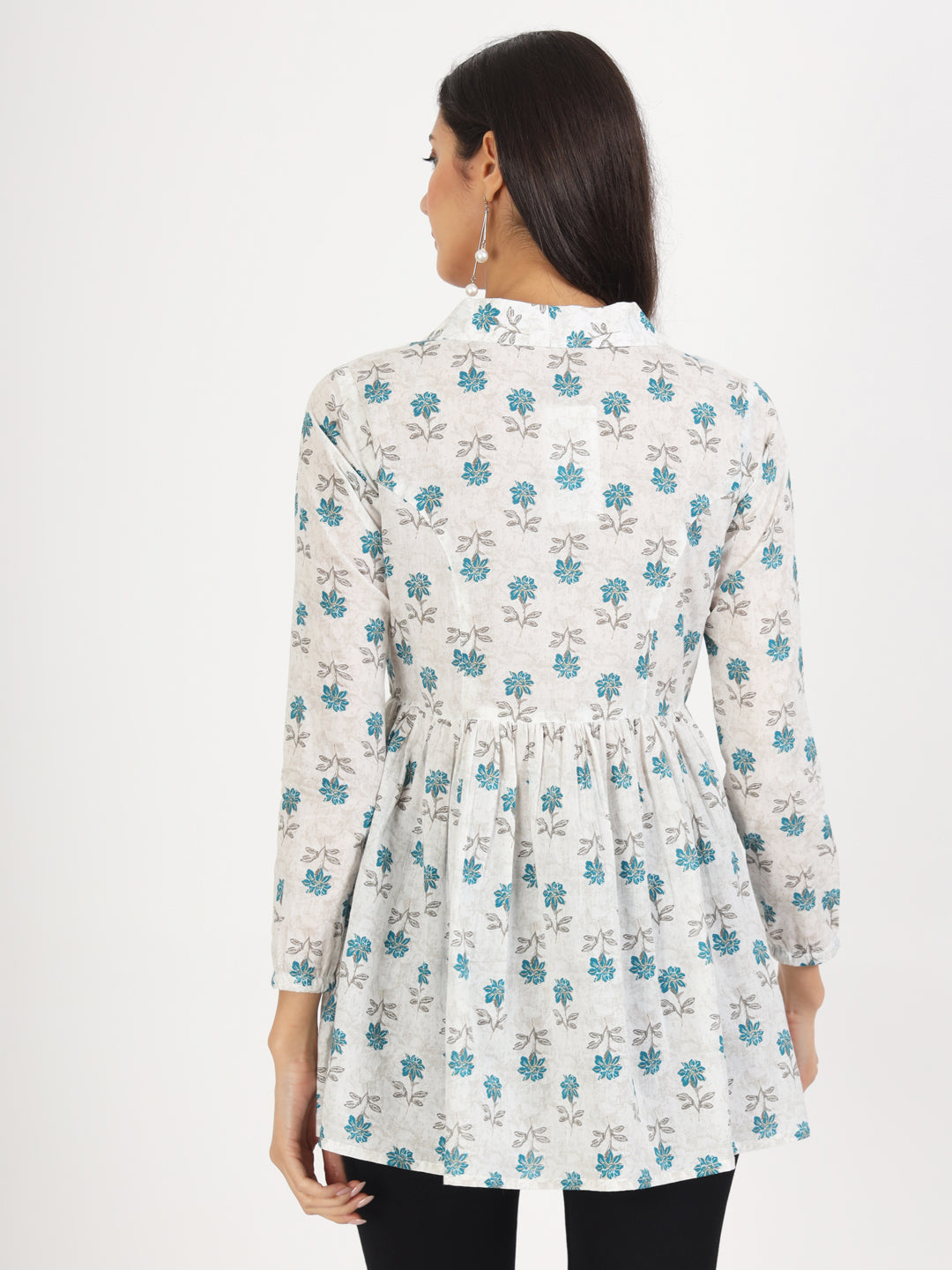 Divena White Floral Printed Cotton Top