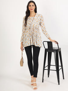 Divena Offwhite Floral Printed Cotton Top