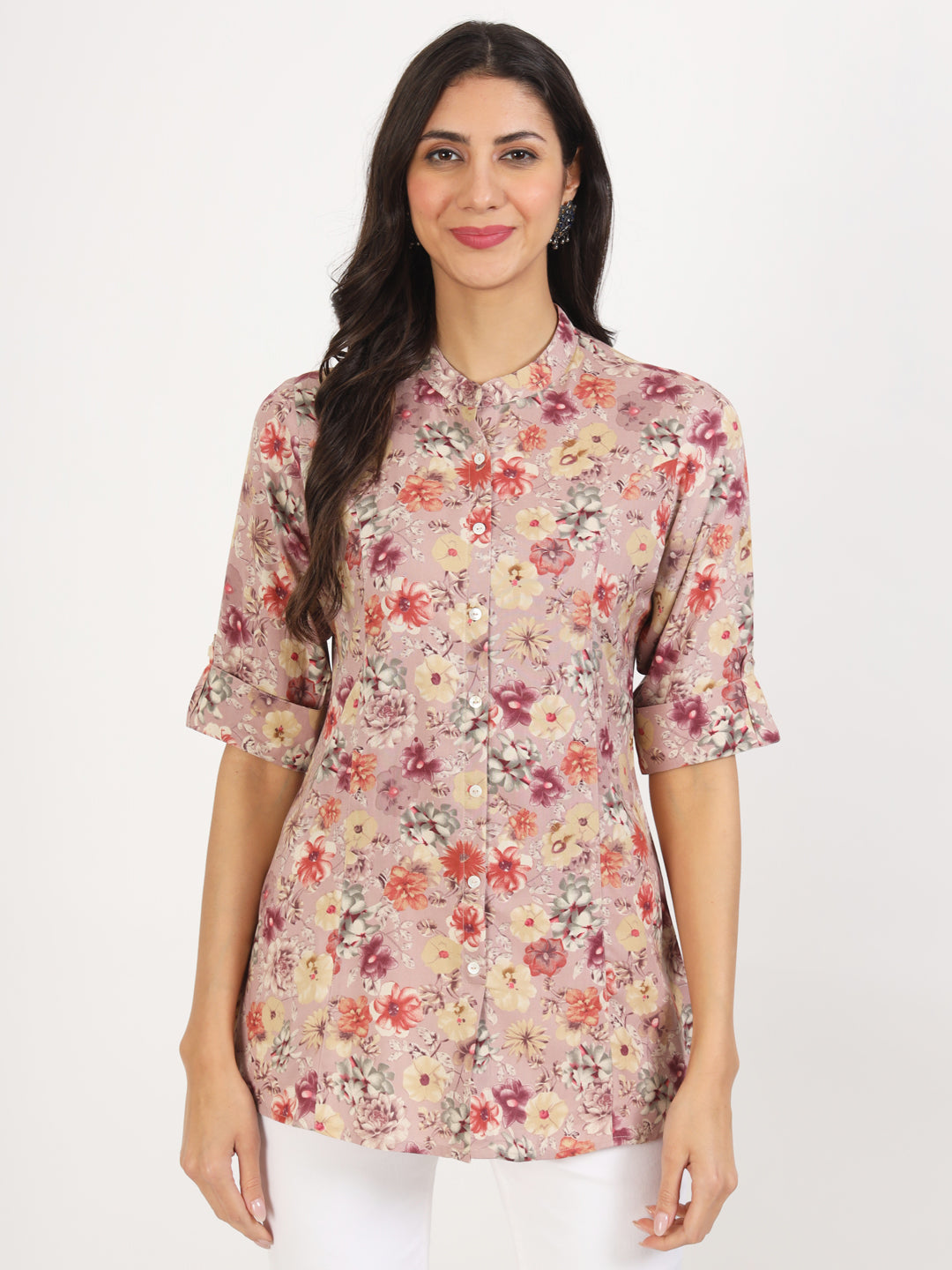 Pink Floral Printed Rayon Top — view 1