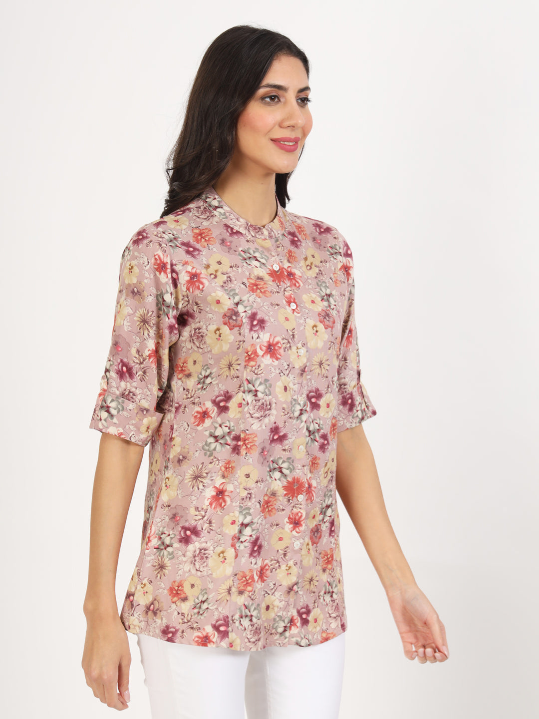 Divena Pink Floral Printed Rayon Top