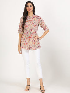 Divena Pink Floral Printed Rayon Top