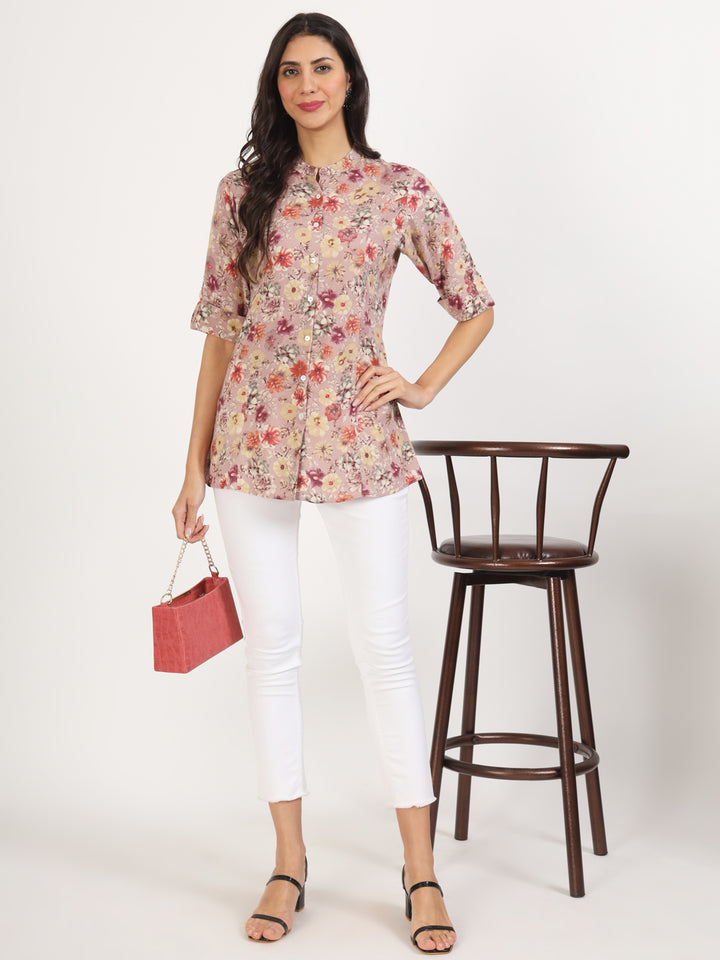 Divena Pink Floral Printed Rayon Top