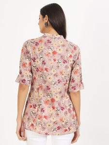 Divena Pink Floral Printed Rayon Top