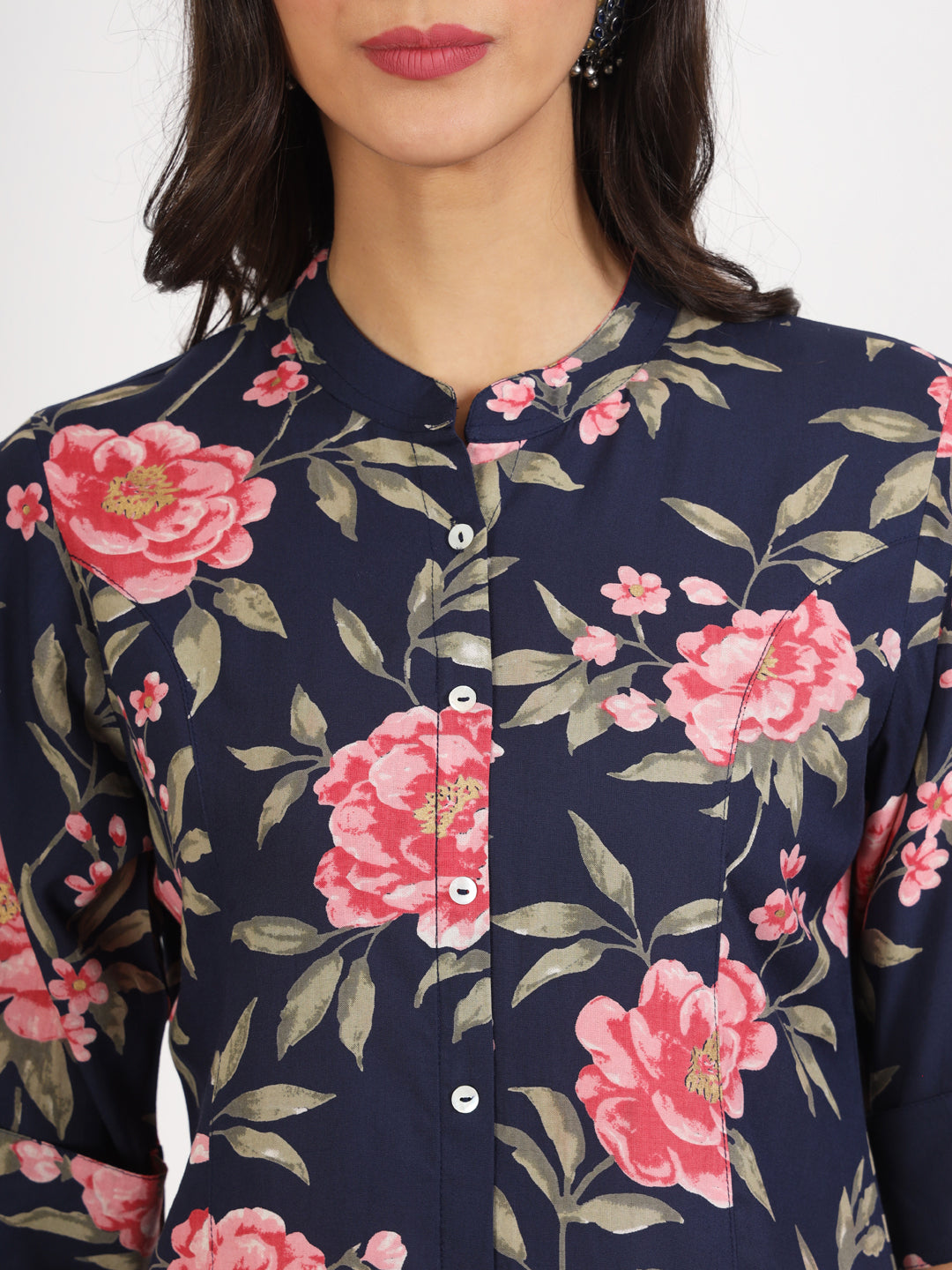 Divena Navy Blue Floral Printed Rayon Top