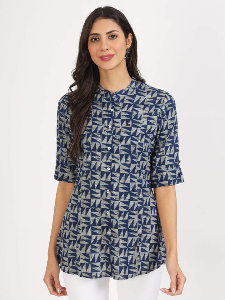 Divena Blue Floral Printed Cotton Top