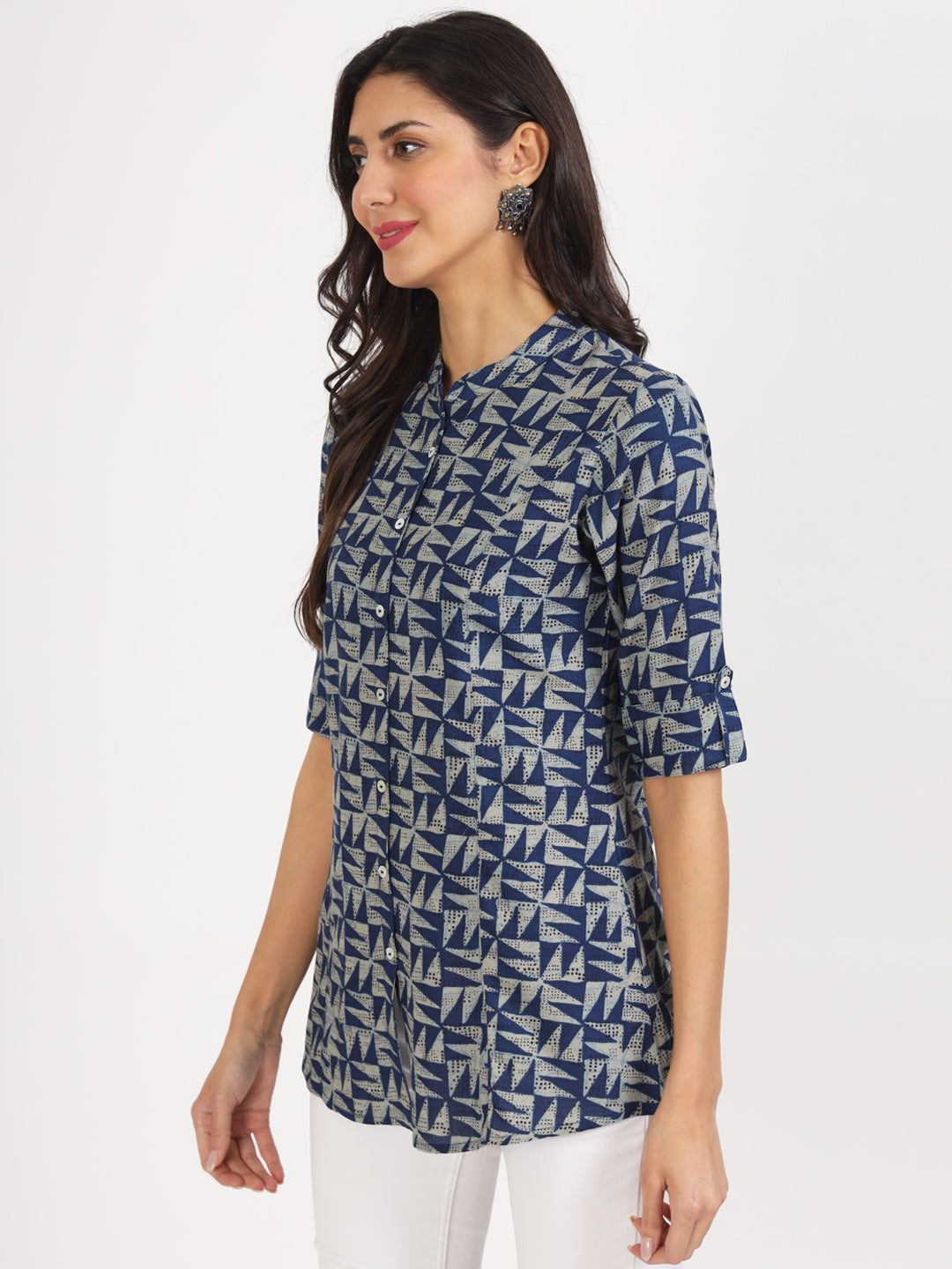 Divena Blue Floral Printed Cotton Top