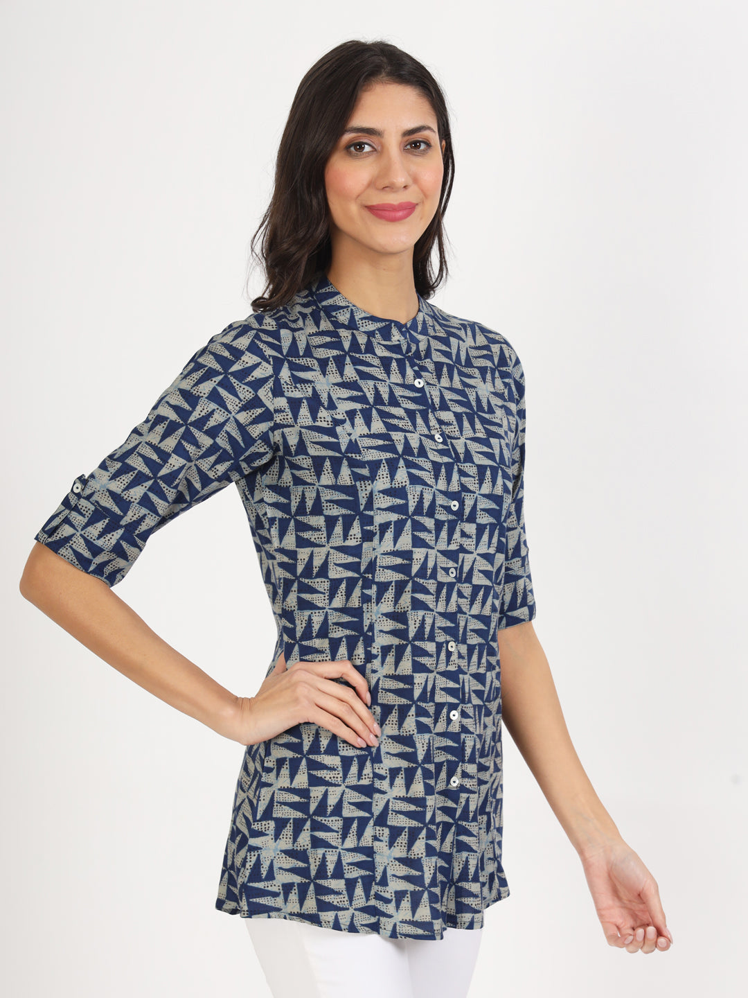 Divena Blue Floral Printed Cotton Top