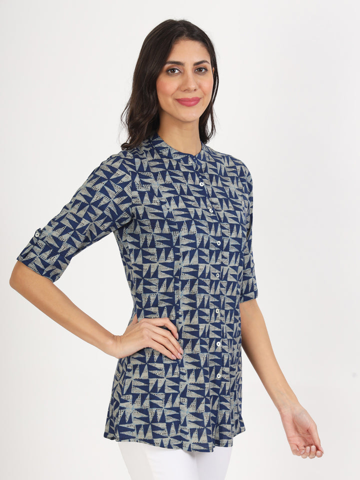 Divena Blue Floral Printed Cotton Top