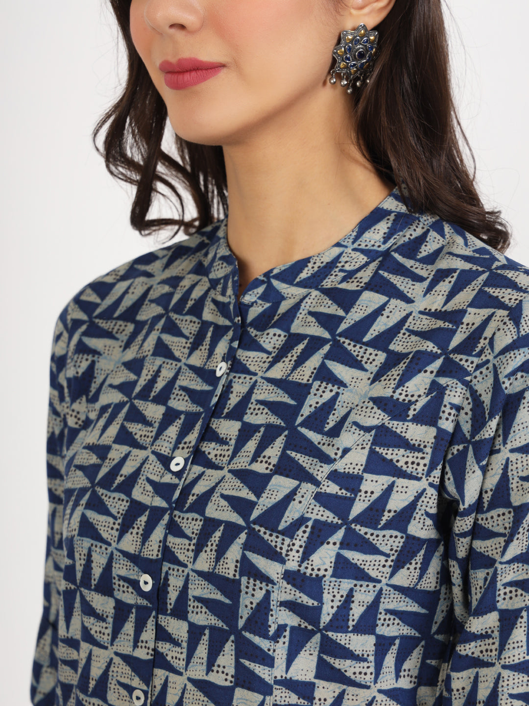 Divena Blue Floral Printed Cotton Top