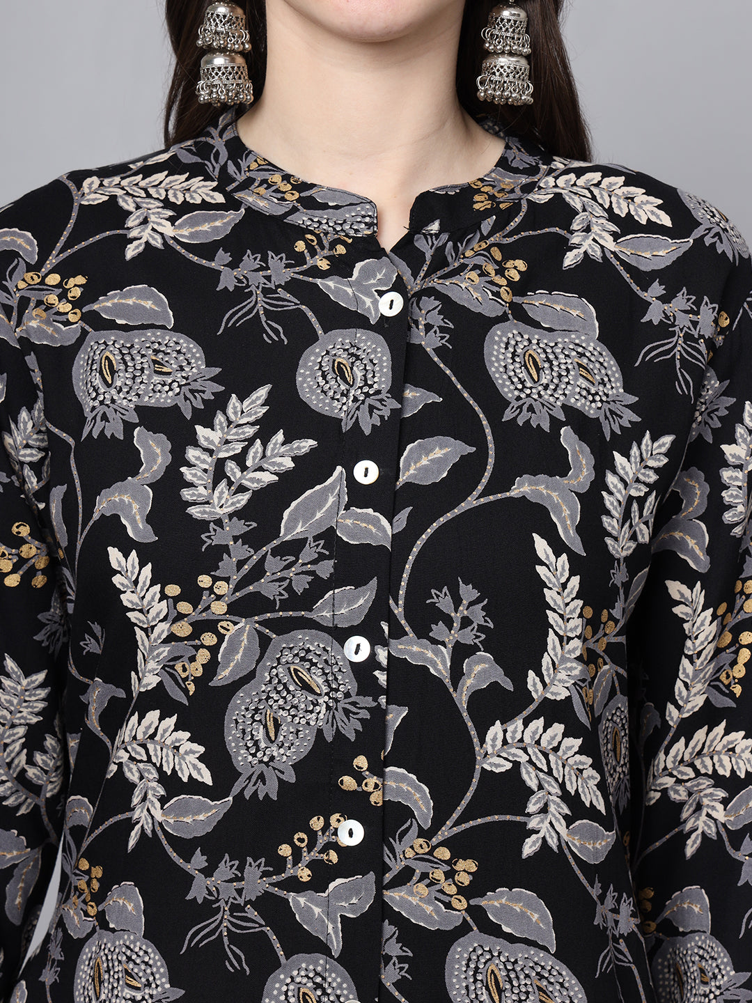 Divena Black Rayon Printed-A-Line Kurta