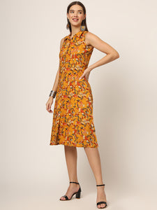 Divena Yellow Floral Print A-Line Midi Dress