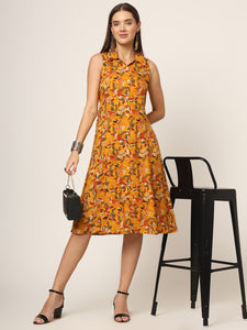 Divena Yellow Floral Print A-Line Midi Dress