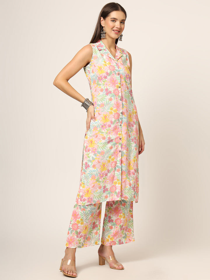 Divena Pink Printed Rayon Fabric Straight Kurta