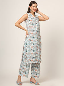 Divena Sky Blue Printed Rayon Fabric Straight Kurta