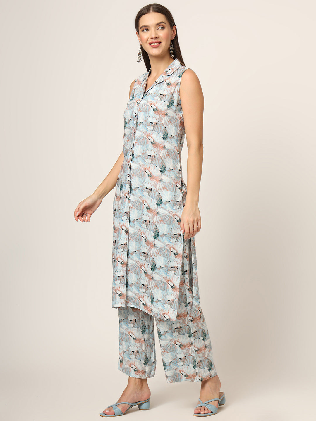 Divena Sky Blue Printed Rayon Fabric Straight Kurta