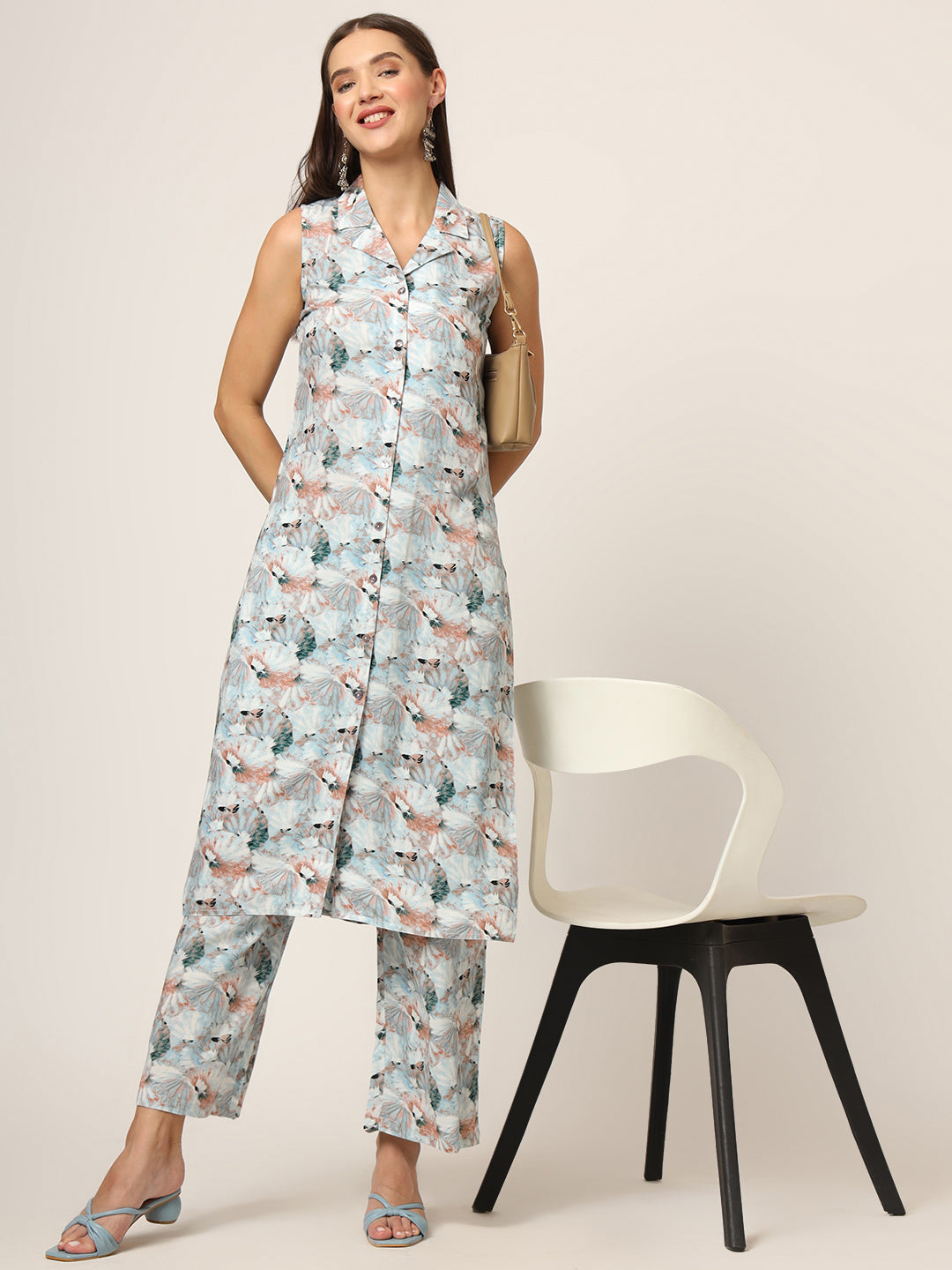 Divena Sky Blue Printed Rayon Fabric Straight Kurta