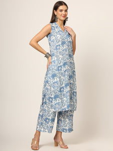 Divena Blue Printed Rayon Fabric Straight Kurta Set