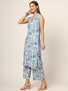 Divena Blue Printed Rayon Fabric Straight Kurta Set