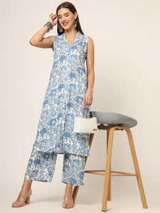 Divena Blue Printed Rayon Fabric Straight Kurta Set