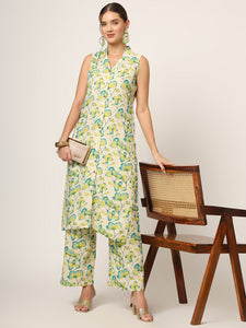 Divena Cream Printed Rayon Fabric Straight Kurta