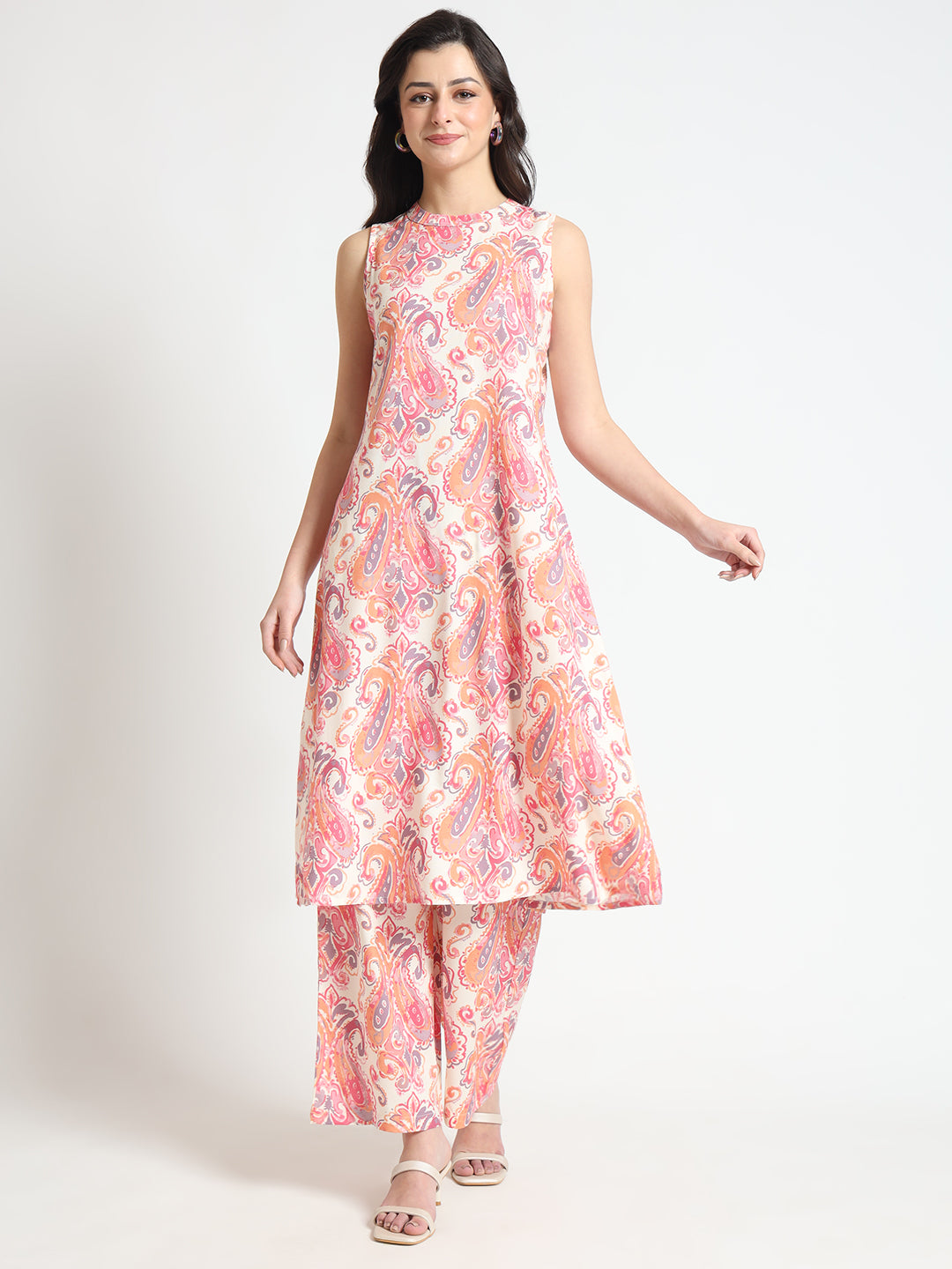 Divena Cream Floral Print Rayon Fabric Co-ord set