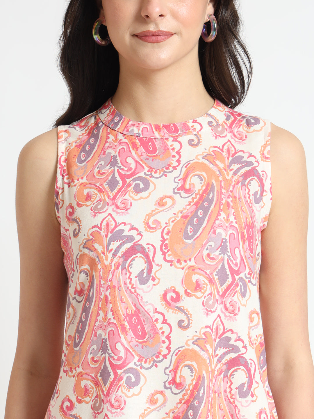 Divena Cream Floral Print Rayon Fabric Co-ord set