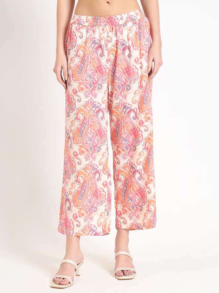 Divena Cream Floral Print Rayon Fabric Co-ord set
