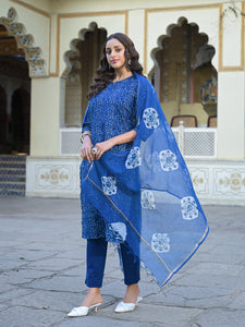 Divena Blue Floral Printed Straight Kurta Pant Set