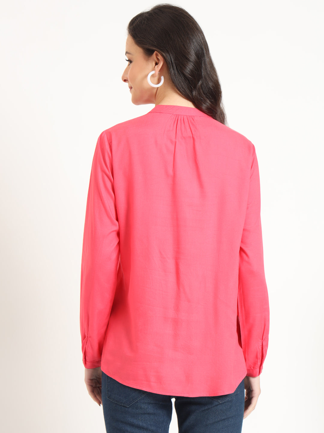 Divena Peach Solid Print Rayon Fabric Straight Top