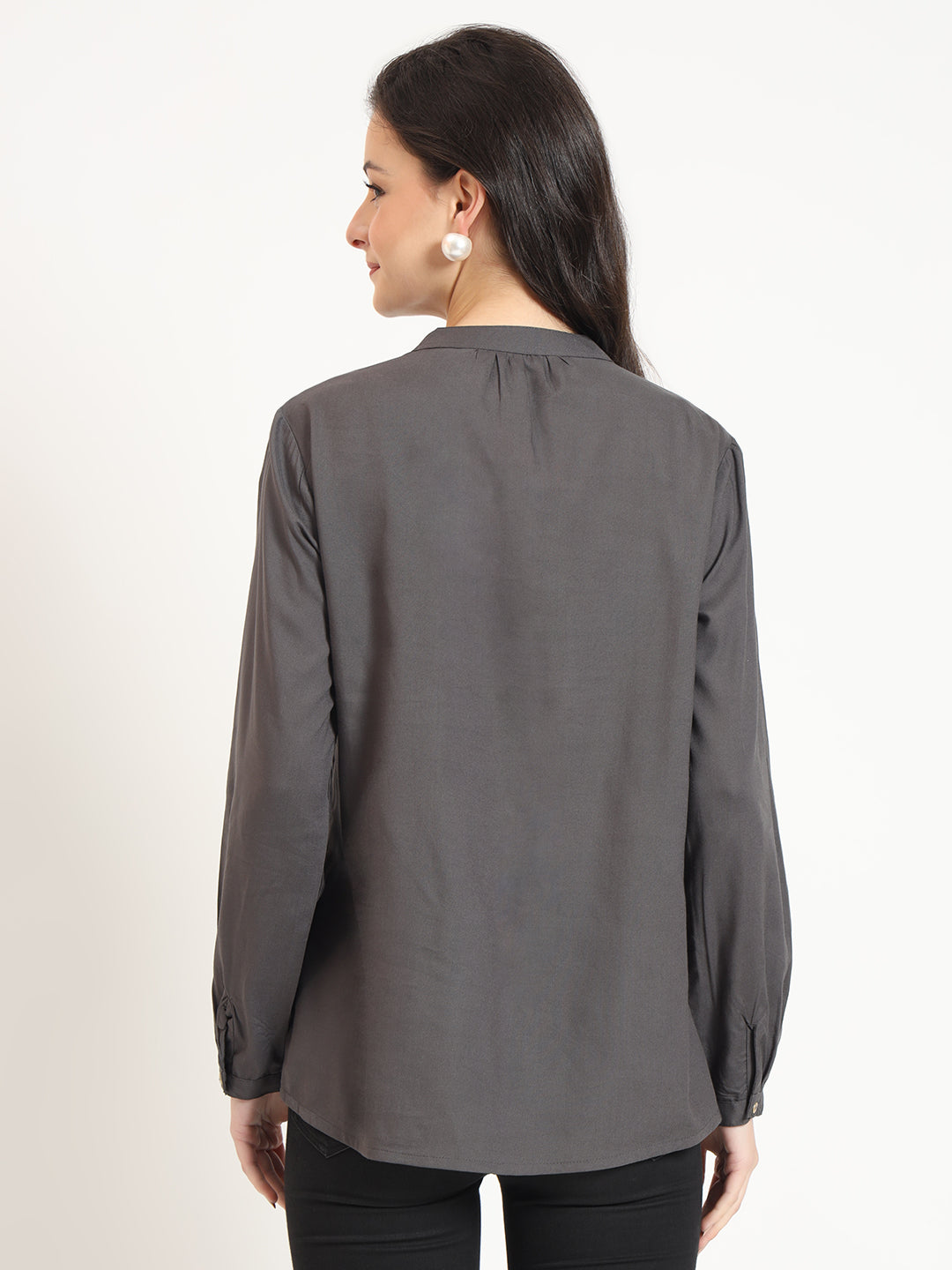 Divena Grey Solid Print Rayon Fabric Straight Top