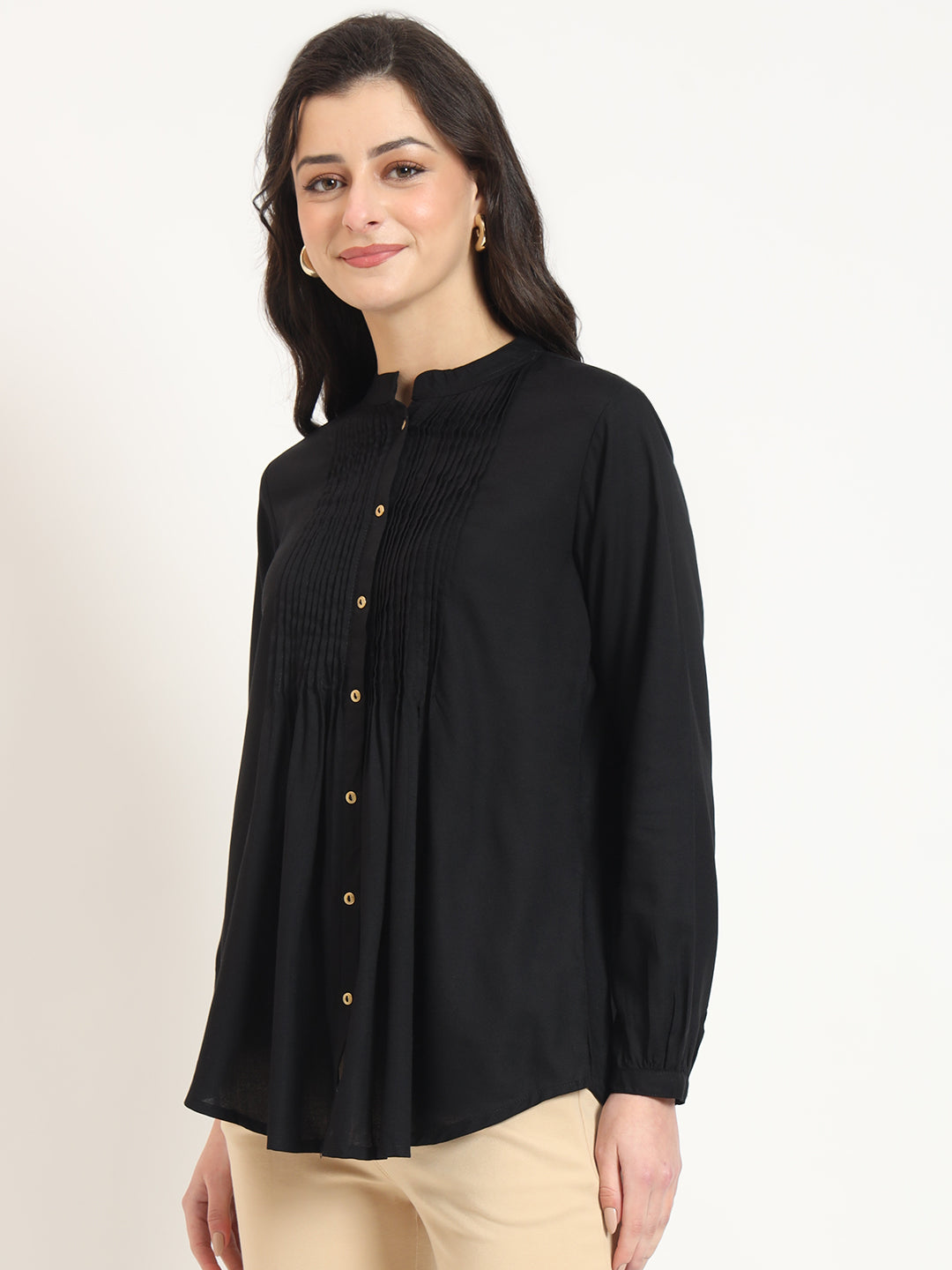 Divena Black Solid Print Rayon Fabric Straight Top