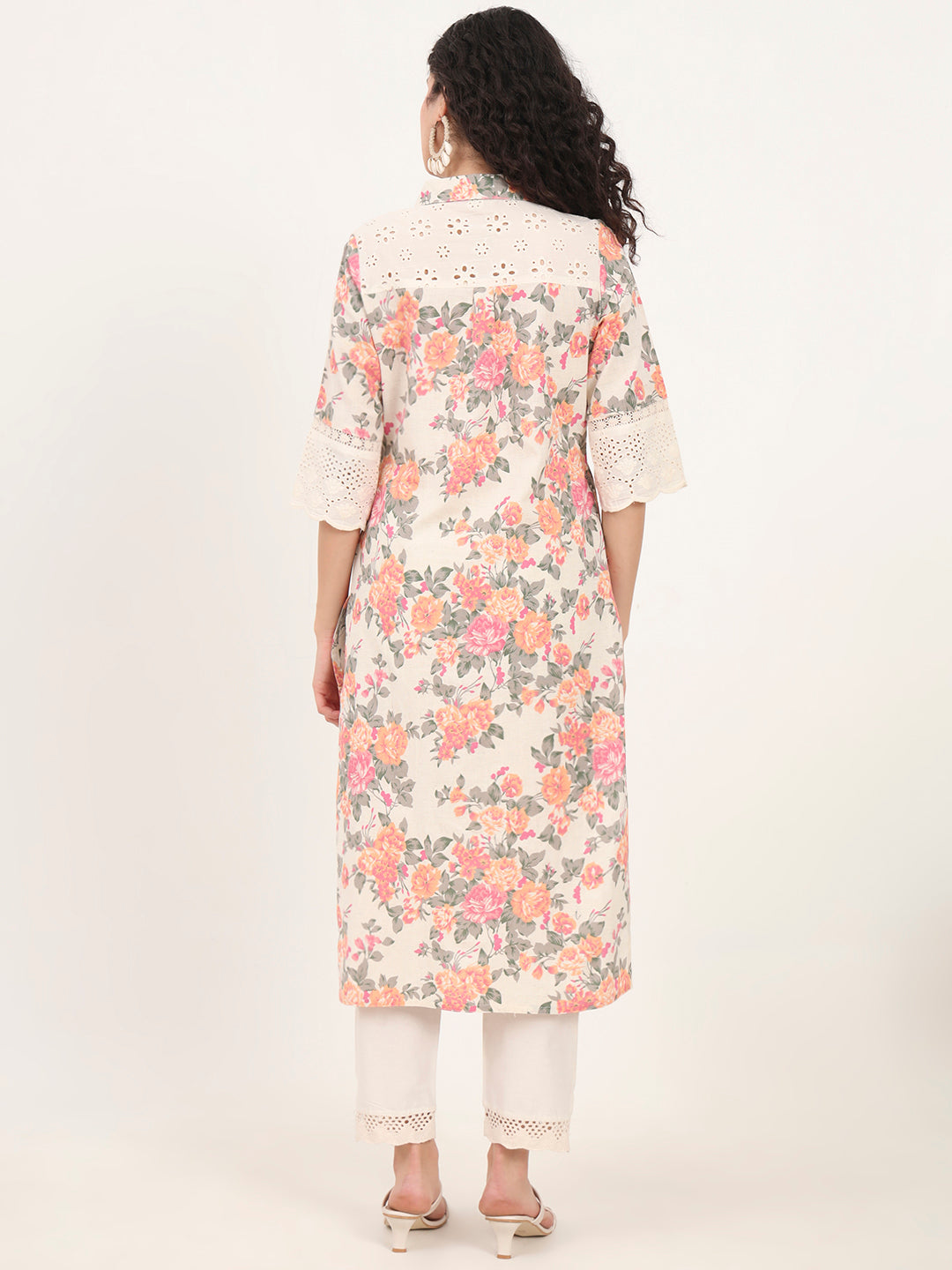 Divena Pink Floral Printed Cotton Kurta