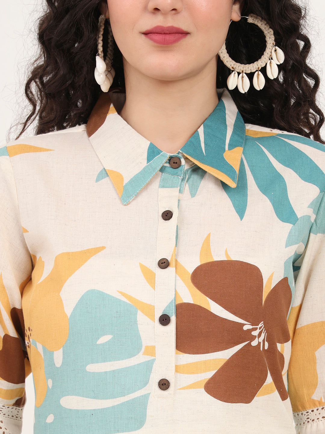 Divena Teal Floral Printed Cotton Kurta