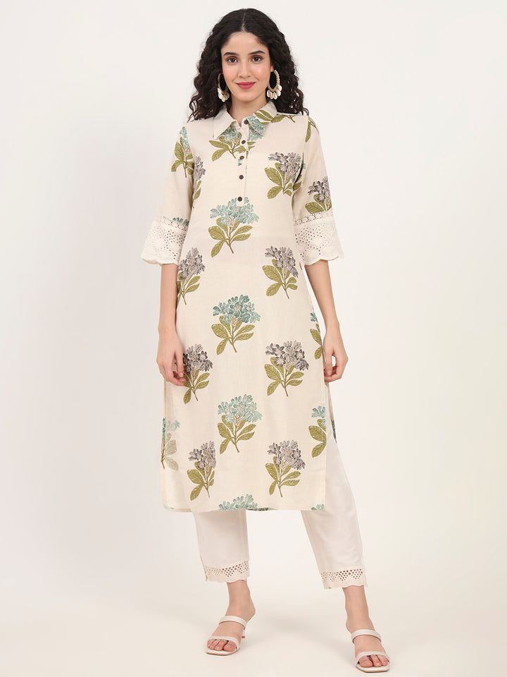 Divena Green Floral Printed Cotton Kurta