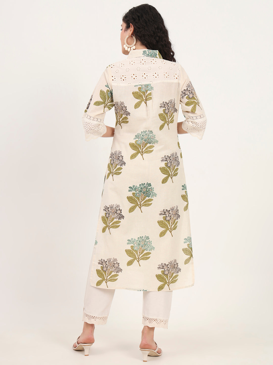 Divena Green Floral Printed Cotton Kurta